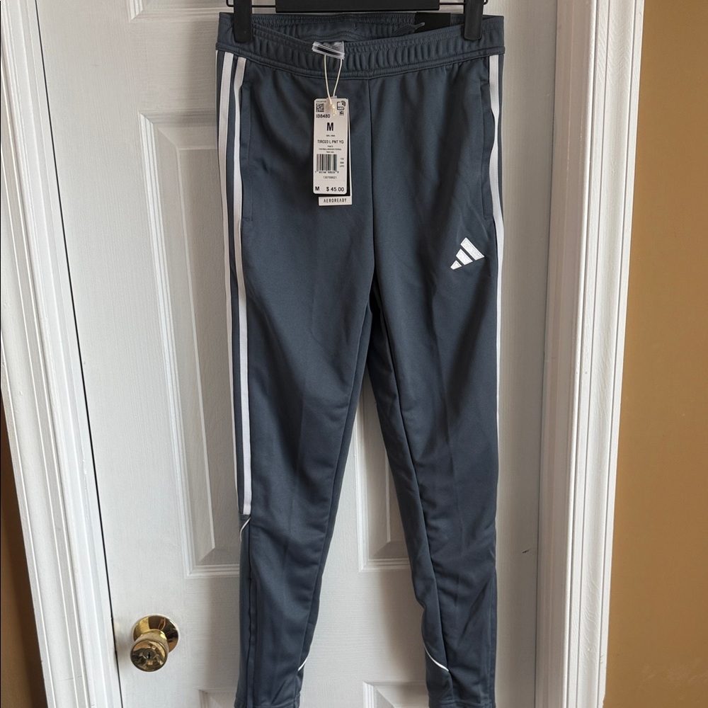 Adidas Kids Charcoal Joggers with White Stripes